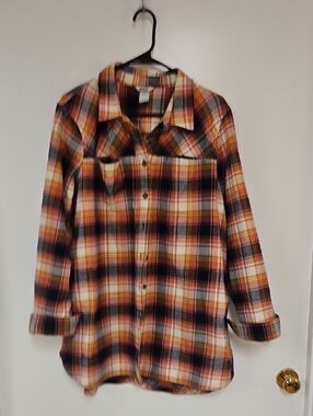 Duluth Trading Co Plaid Shirt in Orange, Black & Yellow